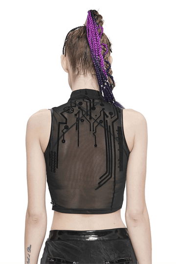 Seductive Futuristic Women's Sheer Sleeveless Crop Top
